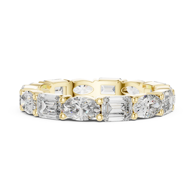 Front View: Emerald Cut Diamond Eternity Band with Prong Setting in 14k Yellow Gold – Lab Grown – Driona Jewels
