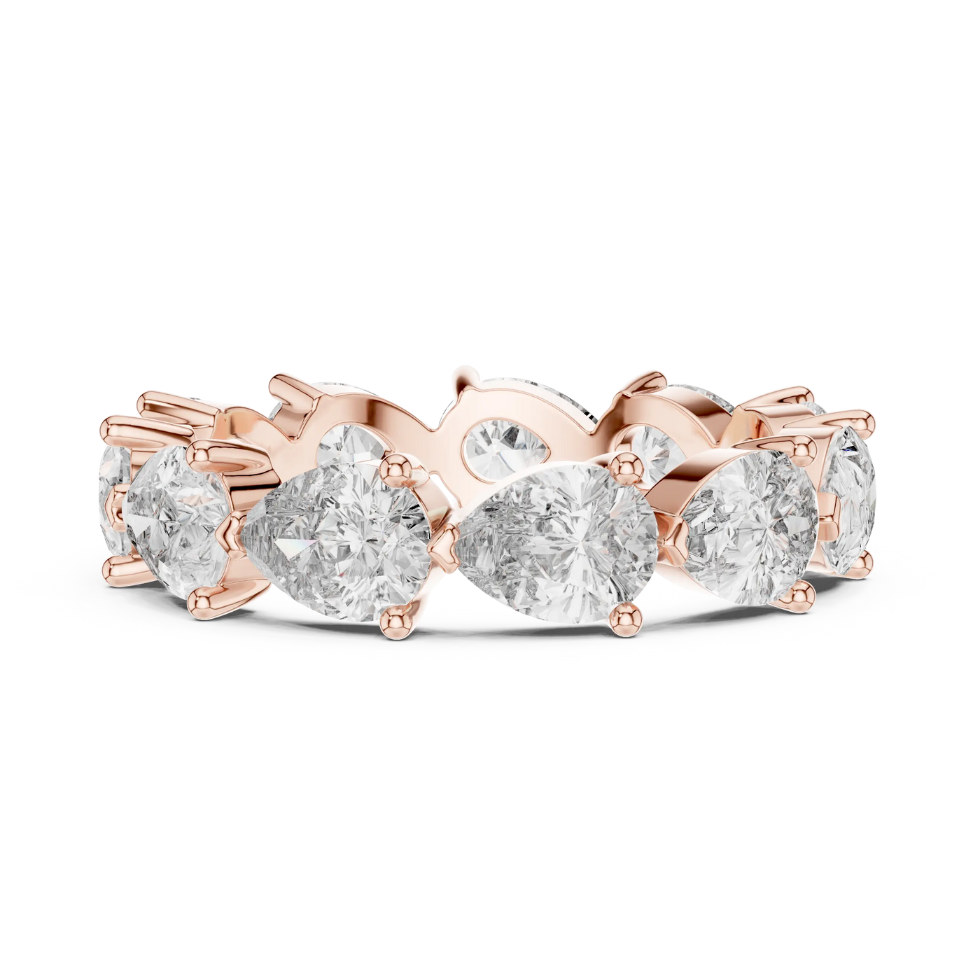 Front-view: Pear Diamond Eternity Band with Prong Setting in 14k Rose Gold - Lab Grown - Driona Jewels