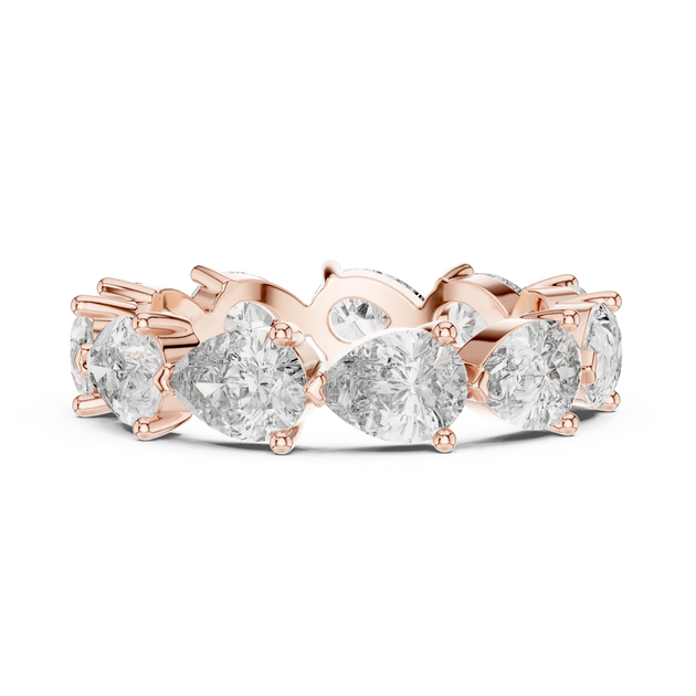 Front-view: Pear Diamond Eternity Band with Prong Setting in 14k Rose Gold - Lab Grown - Driona Jewels