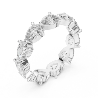 Three-quarter view: Pear Diamond Eternity Band with Prong Setting in 14k White Gold - Lab Grown - Driona Jewels