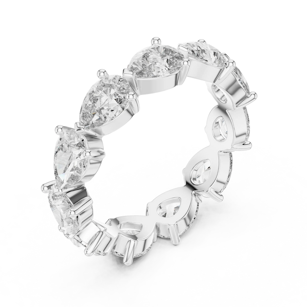 Three-quarter view: Pear Diamond Eternity Band with Prong Setting in 14k White Gold - Lab Grown - Driona Jewels