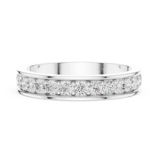 Angle View: Round Diamond Eternity Band with Bead Setting in 14K White Gold – Lab Grown – Driona Jewels
