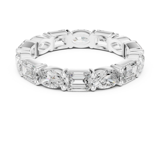 Flat Lay: Emerald Cut Diamond Eternity Band with Channel Setting in 14k White Gold – Lab Grown – Driona Jewels
