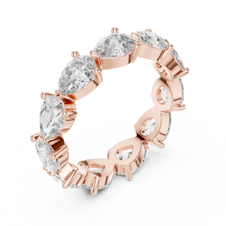 Three-quarter-view: Pear Diamond Eternity with Prong Setting in 14k Rose Gold - Lab Grown - Driona Jewels