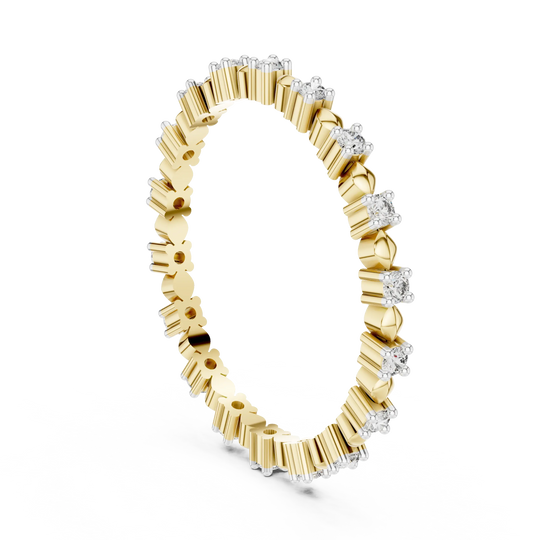 Three-quarter View: Emerald Cut Diamond Eternity Ring with Channel Setting in 14k Yellow Gold – Lab Grown – Driona Jewels
