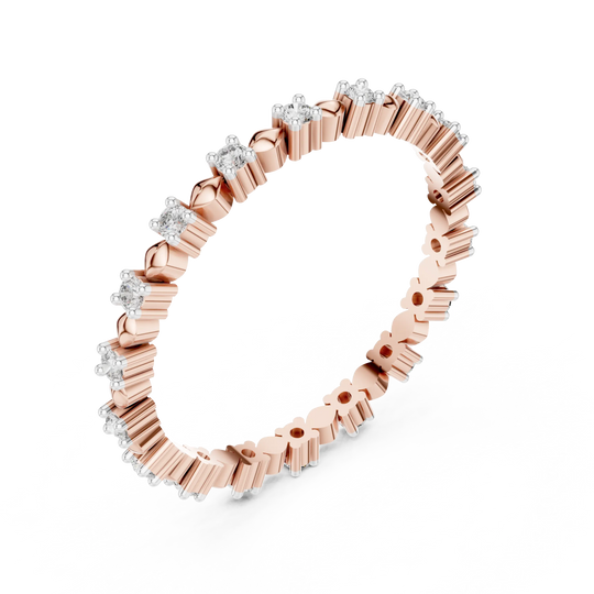 Three-Quarter View: Round Diamond Eternity Ring with Pave Setting in 14k Rose Gold – Lab Grown – Driona Jewels
