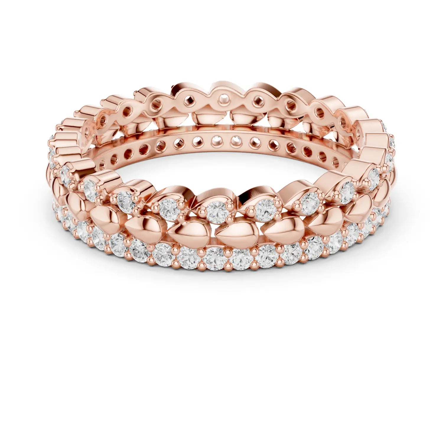 Front-View: Round Diamond Eternity Band with Pave Setting in 14k Rose Gold - Lab Grown - Driona Jewels