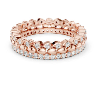 Front-View: Round Diamond Eternity Band with Pave Setting in 14k Rose Gold - Lab Grown - Driona Jewels