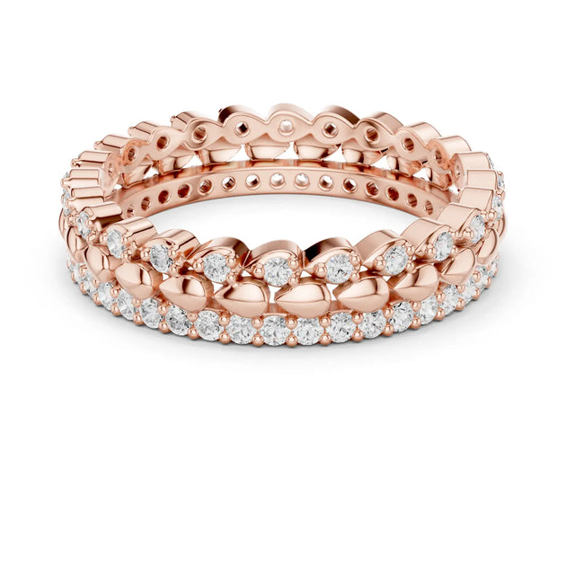 Front-View: Round Diamond Eternity Band with Pave Setting in 14k Rose Gold - Lab Grown - Driona Jewels