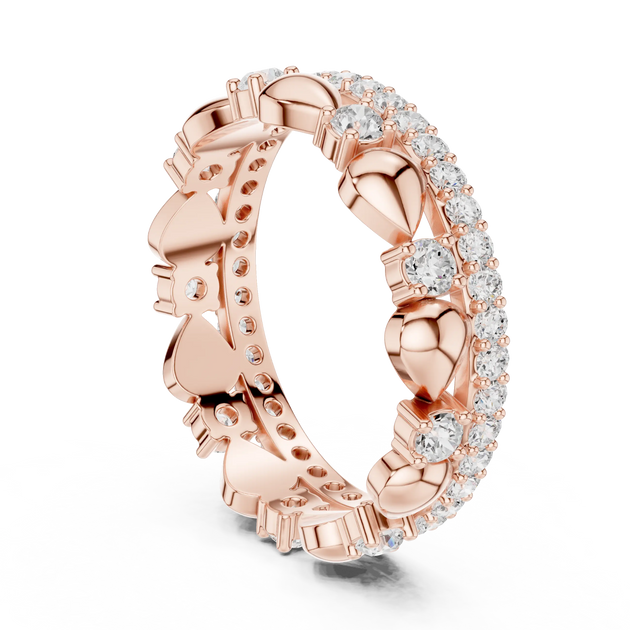 Three-quarter view: Round Diamond Eternity with Pave Setting in 14k Rose Gold - Lab Grown - Driona Jewels