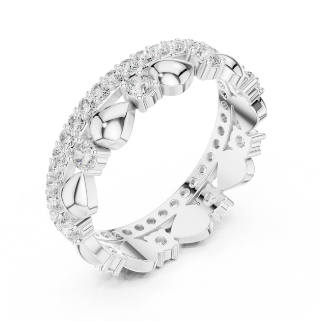 Angle view: Round Diamond Eternity with Pave Setting in 14k White Gold - Lab Grown - Driona Jewels