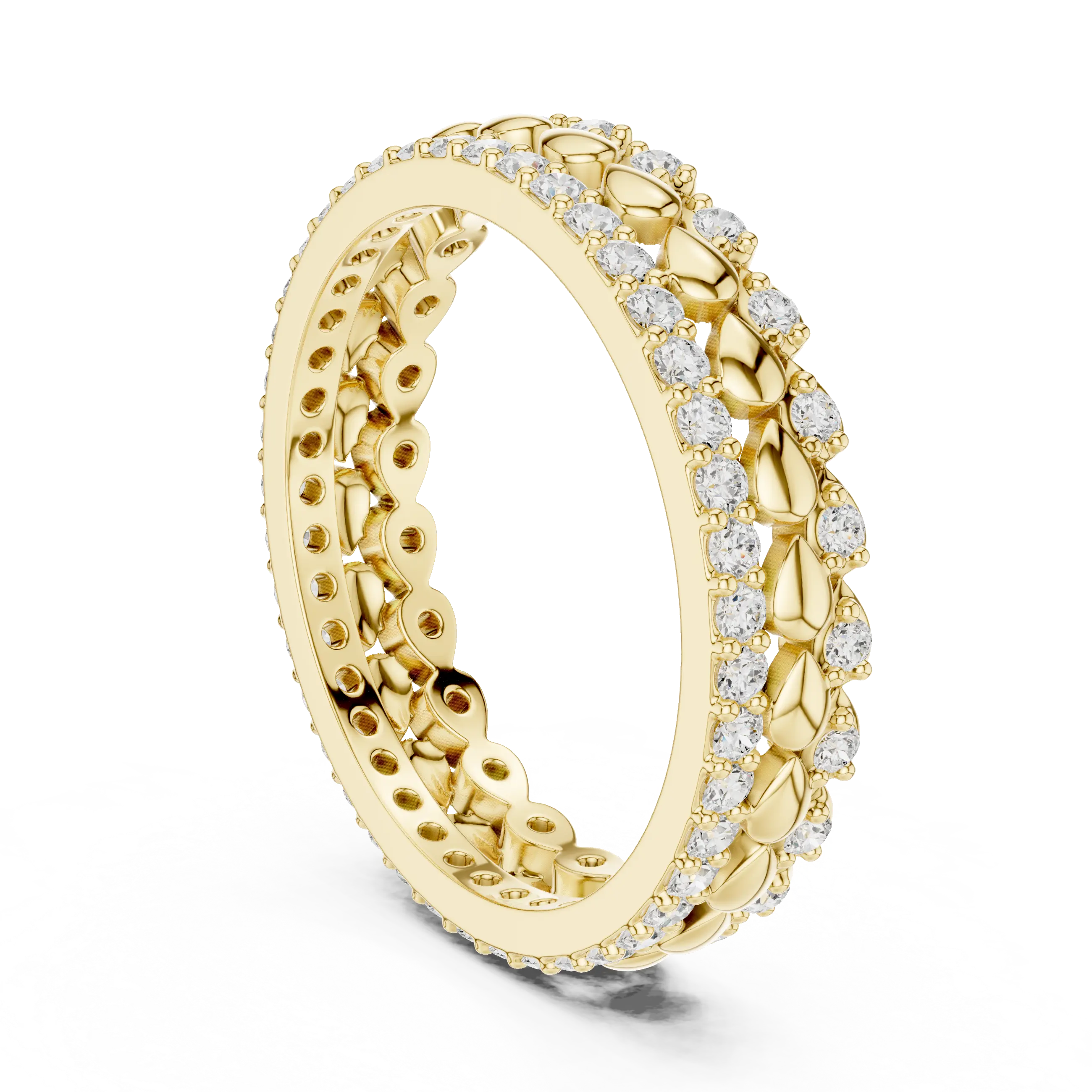 Band Detail: Round Diamond Eternity Band with Pave Setting in 14k Yellow Gold - Lab Grown - Driona Jewels