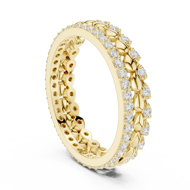 Band Detail: Round Diamond Eternity Band with Pave Setting in 14k Yellow Gold - Lab Grown - Driona Jewels