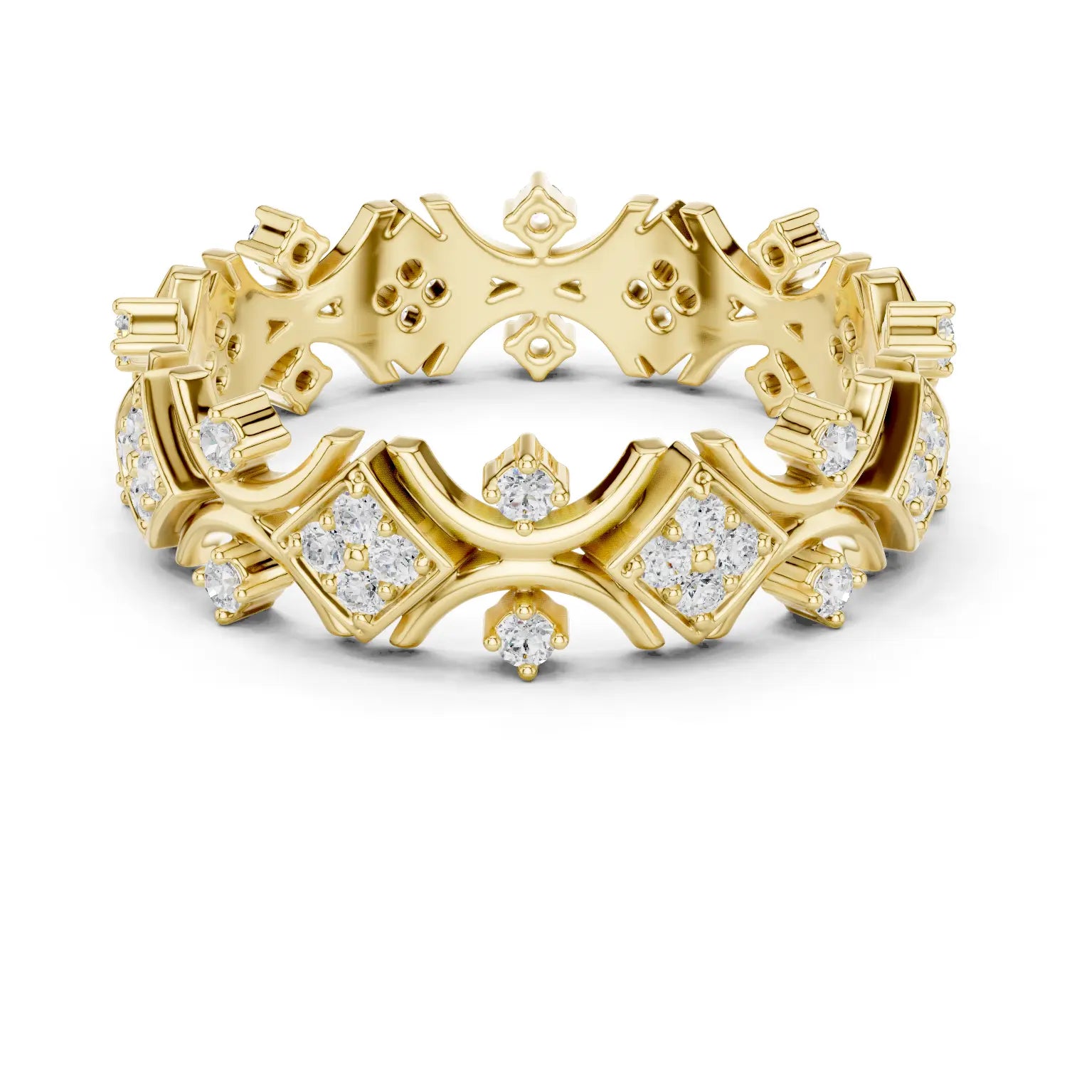 Front-View: Round Diamond Eternity Band with Pave Setting in 14k Yellow Gold - Lab Grown - Driona Jewels
