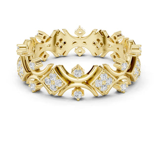 Front-View: Round Diamond Eternity Band with Pave Setting in 14k Yellow Gold - Lab Grown - Driona Jewels