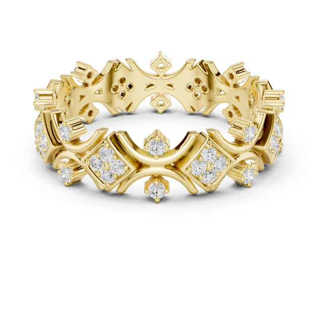 Front-View: Round Diamond Eternity Band with Pave Setting in 14k Yellow Gold - Lab Grown - Driona Jewels
