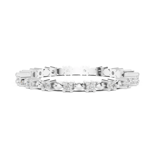 Front View: Round Diamond Eternity Band with Prong Setting in 14k White Gold – Lab Grown – Driona Jewels
