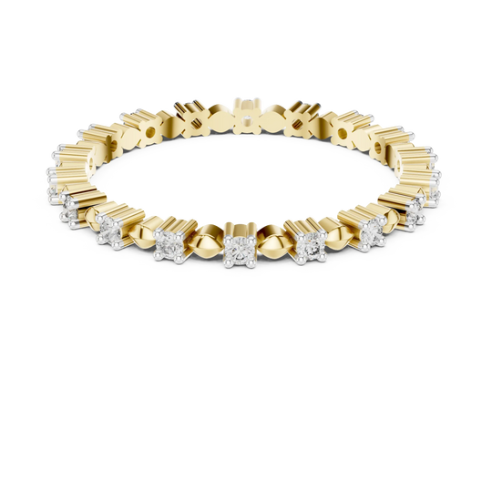 Front View: Round Diamond Eternity Band with Prong Setting in 14k Yellow Gold – Lab Grown – Driona Jewels
