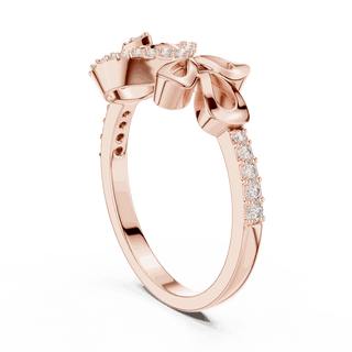10K Rose Gold Diamond Ring featuring Evil Eye Bow Halo style with Polished finish for women - Perfect Gift for Her - Angled View