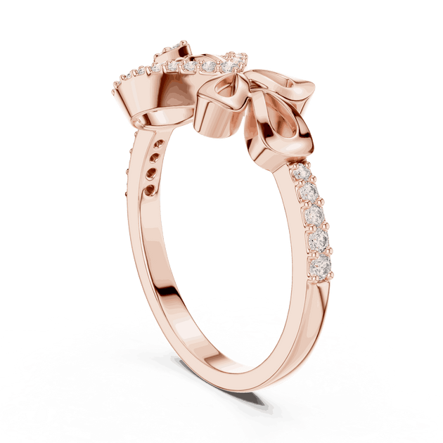 10K Rose Gold Diamond Ring featuring Evil Eye Bow Halo style with Polished finish for women - Perfect Gift for Her - Angled View