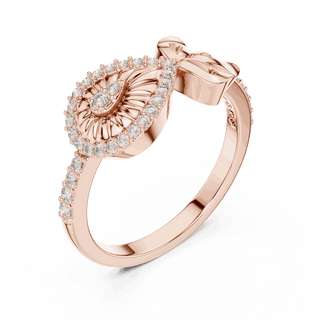 10K Rose Gold Diamond Ring featuring Evil Eye Bow Halo style with Polished finish for women - Perfect Gift for Her - Angled View 2