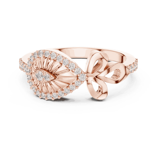 10K Rose Gold Diamond Ring featuring Evil Eye Bow Halo style with Polished finish for women - Perfect Gift for Her - Front View