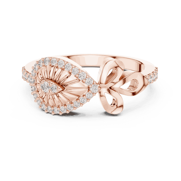 10K Rose Gold Diamond Ring featuring Evil Eye Bow Halo style with Polished finish for women - Perfect Gift for Her - Front View