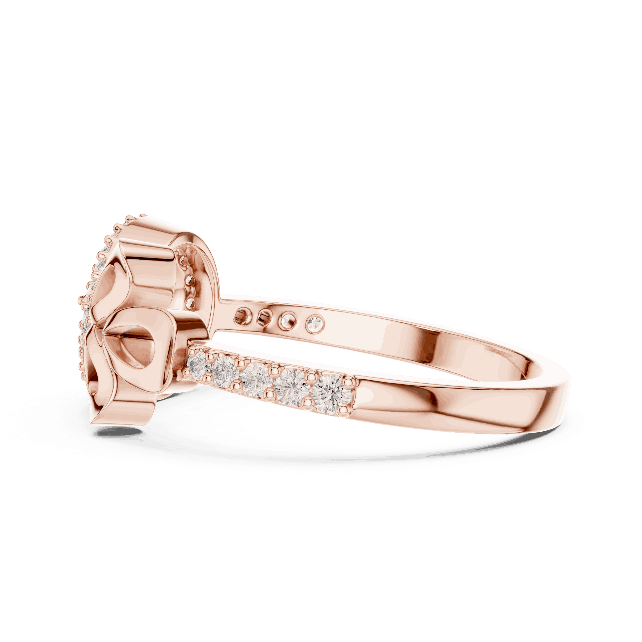10K Rose Gold Diamond Ring featuring Evil Eye Bow Halo style with Polished finish for women - Perfect Gift for Her - Side View