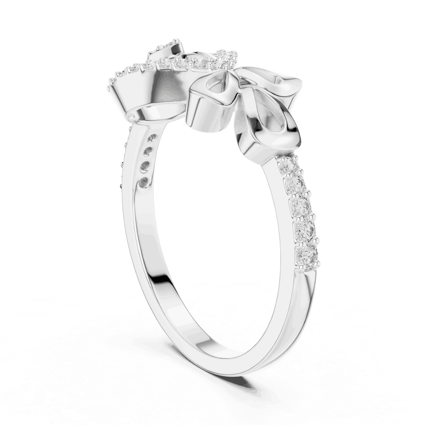 14K White Gold Diamond Ring featuring Evil Eye Bow Halo style with Polished finish for women - Perfect Gift for Her - Angled View
