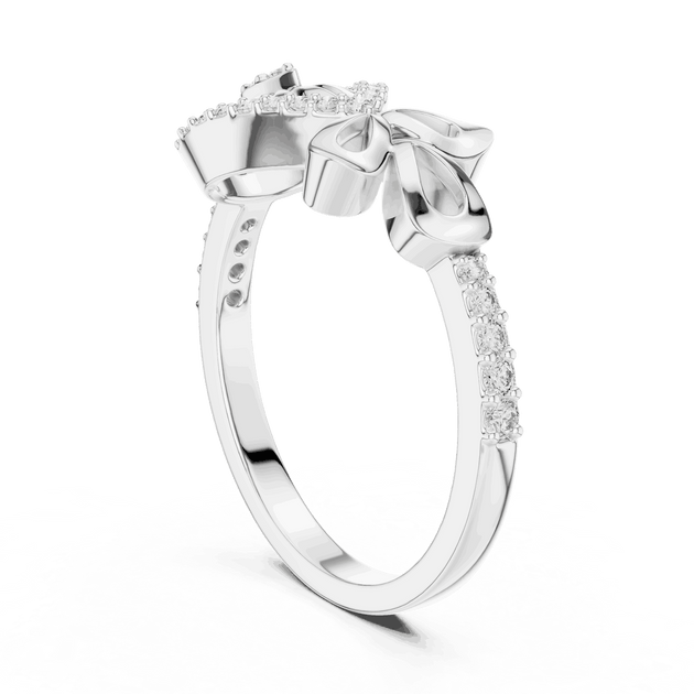 14K White Gold Diamond Ring featuring Evil Eye Bow Halo style with Polished finish for women - Perfect Gift for Her - Angled View