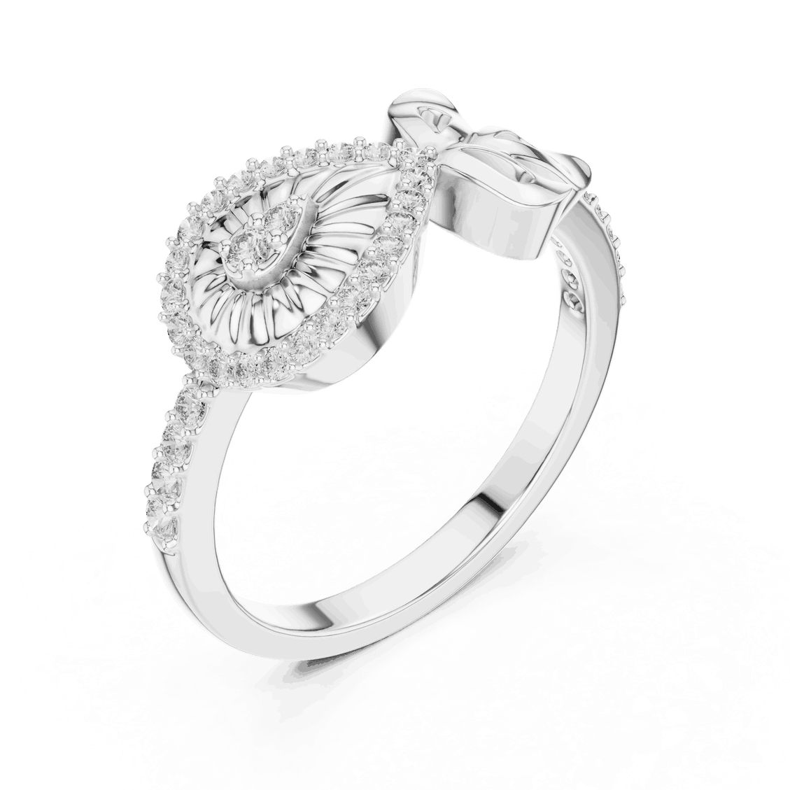 14K White Gold Diamond Ring featuring Evil Eye Bow Halo style with Polished finish for women - Perfect Gift for Her - Angled View 2