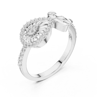 14K White Gold Diamond Ring featuring Evil Eye Bow Halo style with Polished finish for women - Perfect Gift for Her - Angled View 2