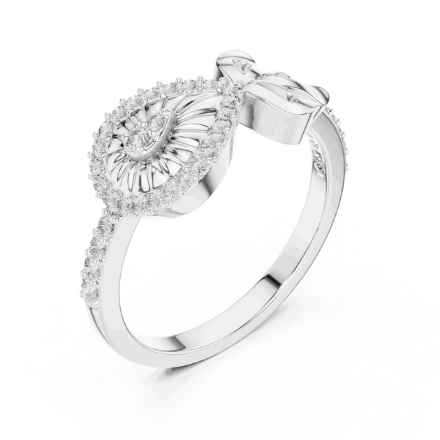 14K White Gold Diamond Ring featuring Evil Eye Bow Halo style with Polished finish for women - Perfect Gift for Her - Angled View 2
