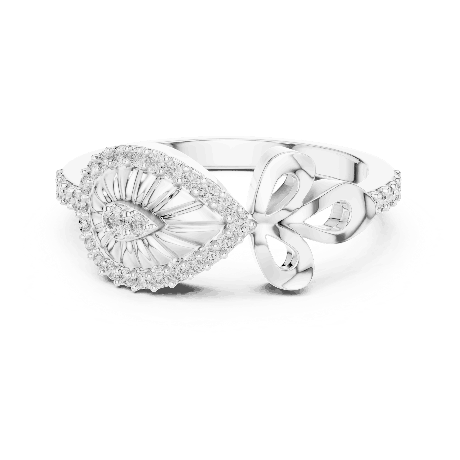 14K White Gold Diamond Ring featuring Evil Eye Bow Halo style with Polished finish for women - Perfect Gift for Her - Front View