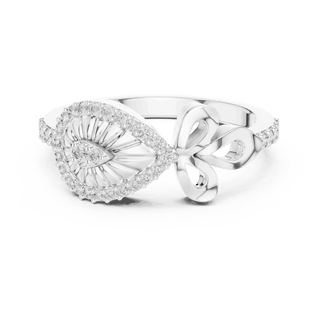 14K White Gold Diamond Ring featuring Evil Eye Bow Halo style with Polished finish for women - Perfect Gift for Her - Front View