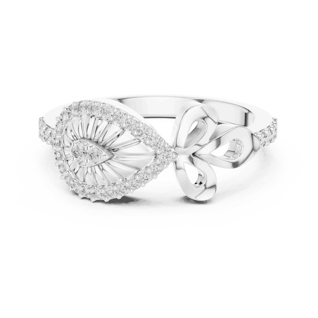14K White Gold Diamond Ring featuring Evil Eye Bow Halo style with Polished finish for women - Perfect Gift for Her - Front View