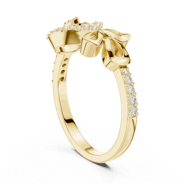 18K Yellow Gold Diamond Ring featuring Evil Eye Bow Halo style with Polished finish for women - Perfect Gift for Her - Angled View