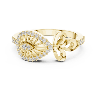 18K Yellow Gold Diamond Ring featuring Evil Eye Bow Halo style with Polished finish for women - Perfect Gift for Her - Front View