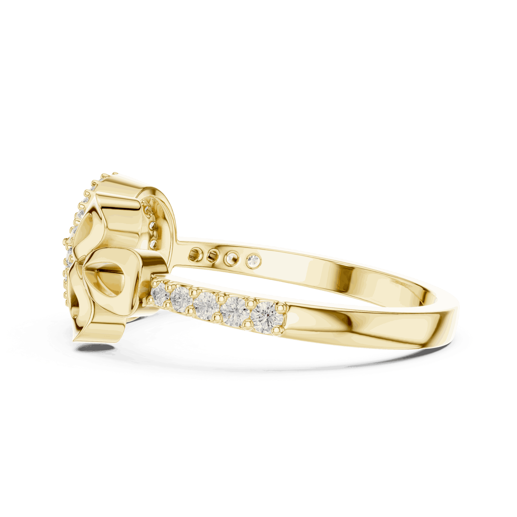 18K Yellow Gold Diamond Ring featuring Evil Eye Bow Halo style with Polished finish for women - Perfect Gift for Her - Side View