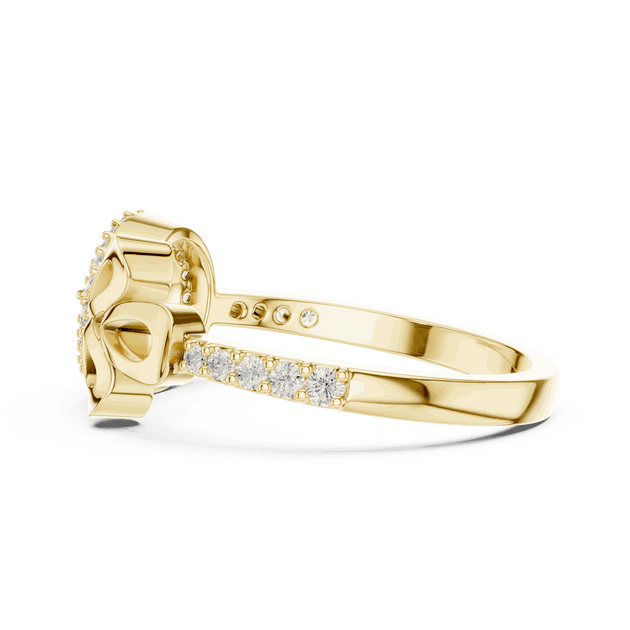 18K Yellow Gold Diamond Ring featuring Evil Eye Bow Halo style with Polished finish for women - Perfect Gift for Her - Side View
