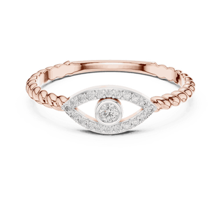 14K Rose Gold Diamond Ring featuring Evil Eye Bezel Rope style with Polished finish for women - Perfect Everyday & Gifting Wear - Front View