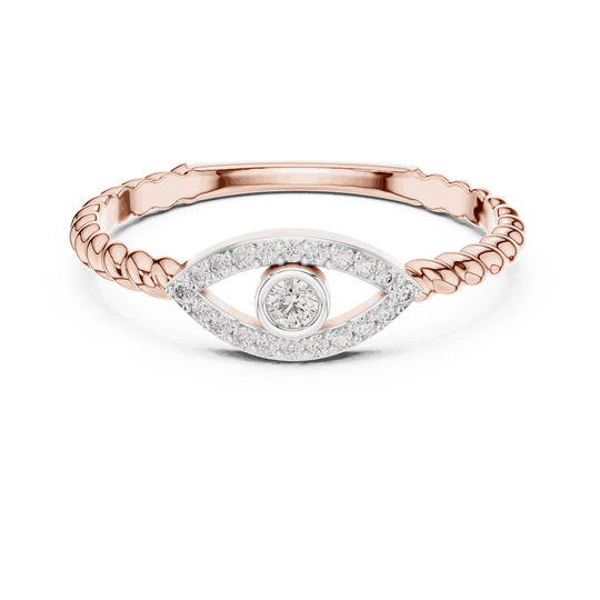 14K Rose Gold Diamond Ring featuring Evil Eye Bezel Rope style with Polished finish for women - Perfect Everyday & Gifting Wear - Front View