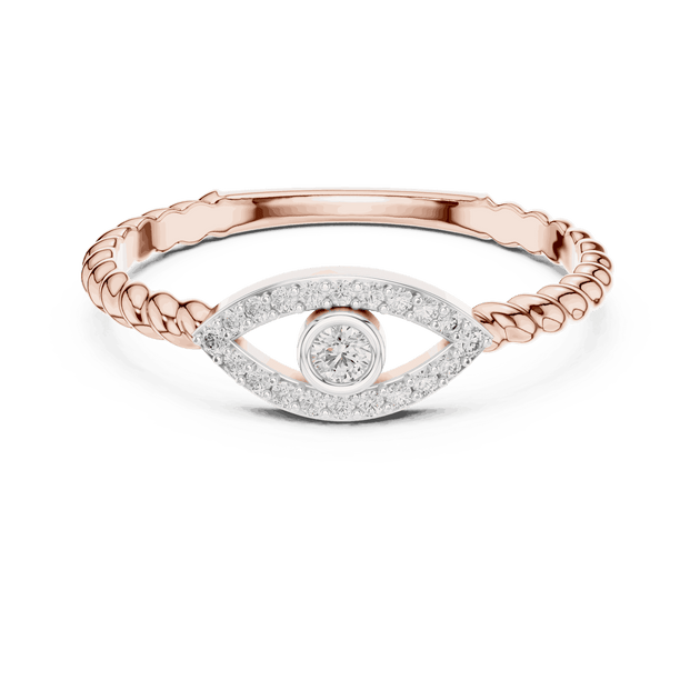 14K Rose Gold Diamond Ring featuring Evil Eye Bezel Rope style with Polished finish for women - Perfect Everyday & Gifting Wear - Front View