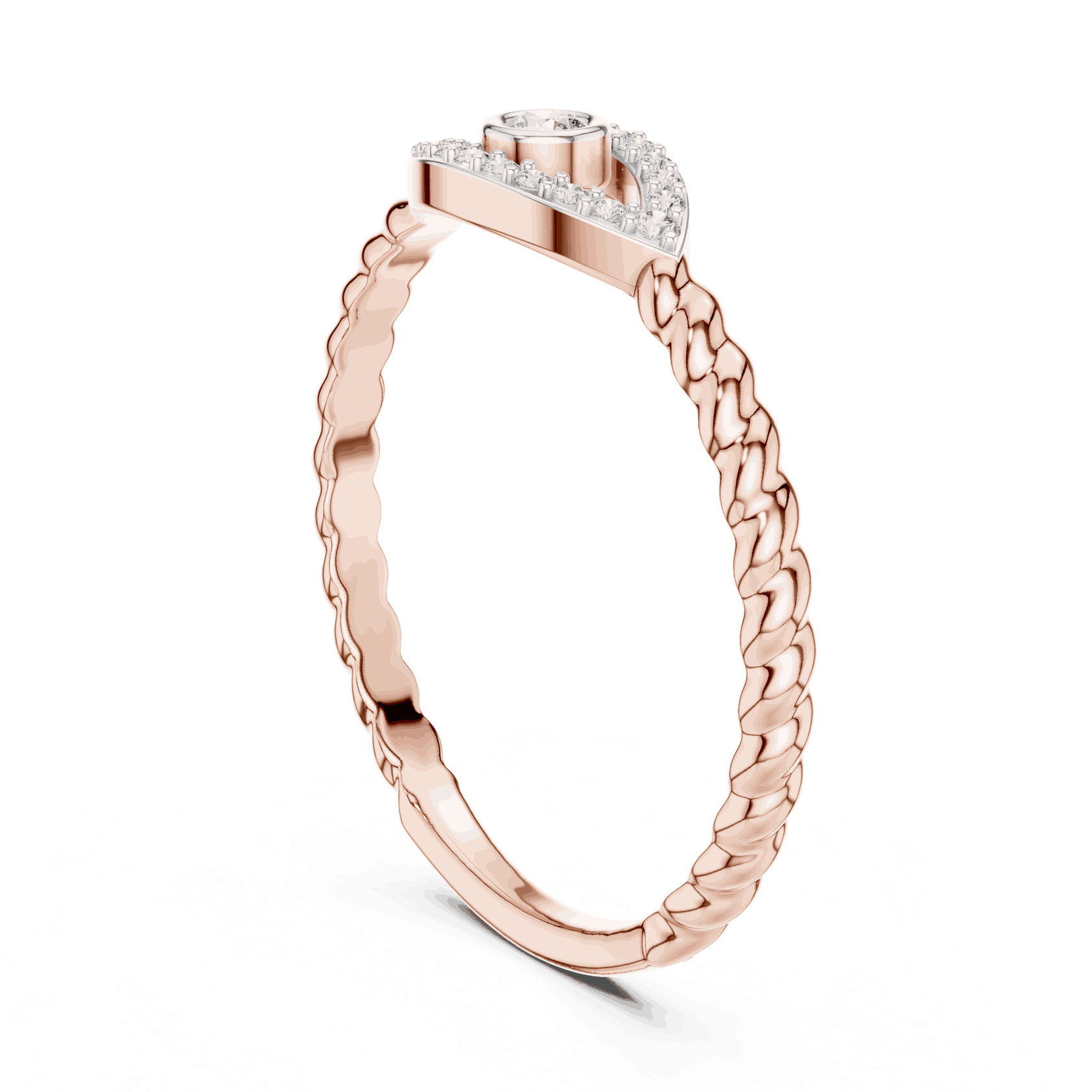 14K Rose Gold Diamond Ring featuring Teardrop Bezel Rope style with Polished finish for women - Perfect Everyday & Gifting Wear - Side View