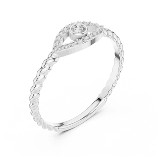 14K White Gold Diamond Ring featuring Evil Eye Bezel Rope style with Polished finish for women - Perfect Everyday & Gifting Wear - Angled View