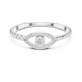 14K White Gold Diamond Ring featuring Evil Eye Bezel Rope style with Polished finish for women - Perfect Everyday & Gifting Wear - Front View