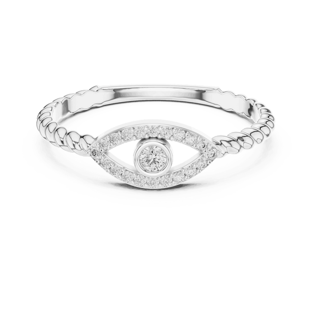14K White Gold Diamond Ring featuring Evil Eye Bezel Rope style with Polished finish for women - Perfect Everyday & Gifting Wear - Front View