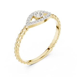 14K Yellow Gold Diamond Ring featuring Evil Eye Bezel Rope style with Polished finish for women - Perfect Everyday & Gifting Wear - Angled View