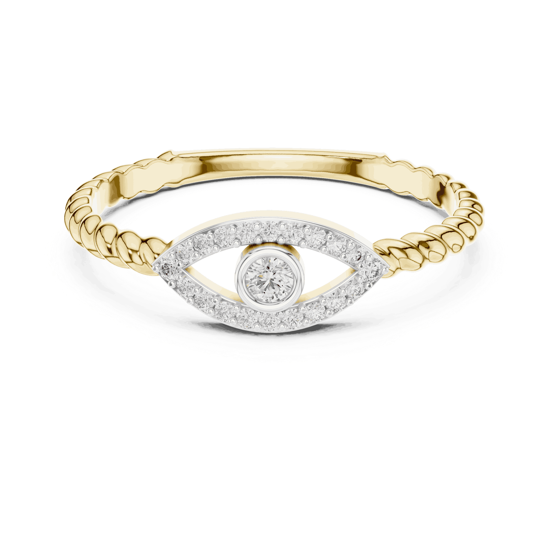 14K Yellow Gold Diamond Ring featuring Evil Eye Bezel Rope style with Polished finish for women - Perfect Everyday & Gifting Wear - Front View