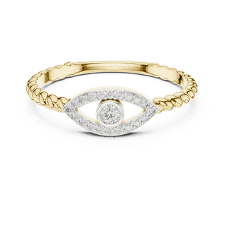 14K Yellow Gold Diamond Ring featuring Evil Eye Bezel Rope style with Polished finish for women - Perfect Everyday & Gifting Wear - Front View